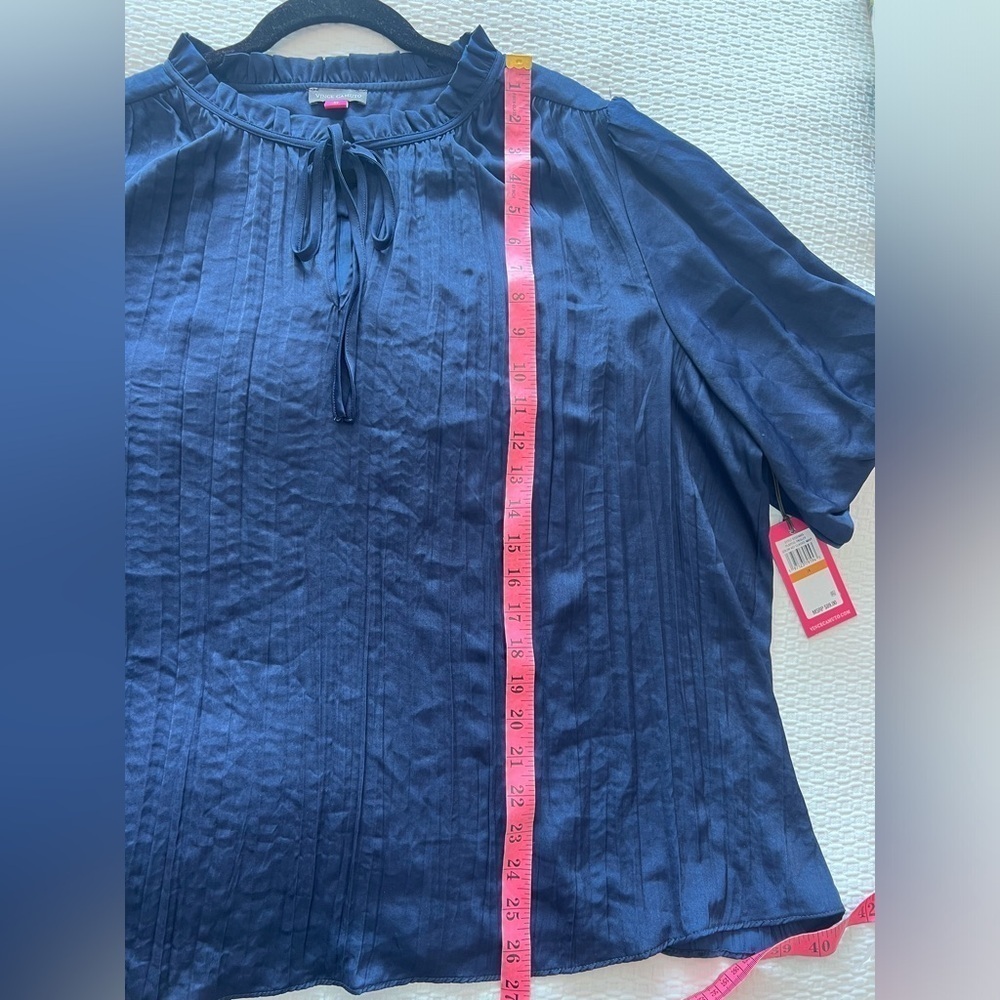Vince Camuto Pleated Puff Sleeve Rumple Blue Blouse - Picture 15 of 16